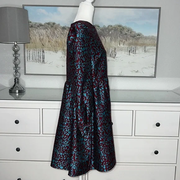 Halogen X Atlantic-Pacific Leopard Jacquard Long Sleeve Dress Size M - Picture 7 of 11